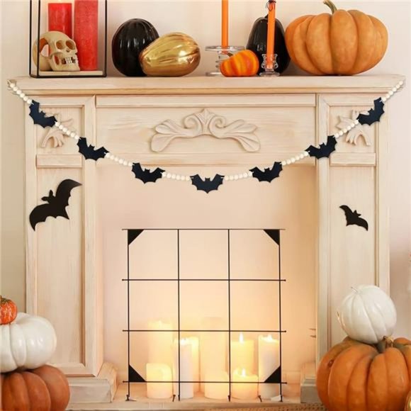 Halloween Garland, Bats Garland for Halloween Mantle Decor, Felt Bats - Picture 2 of 7